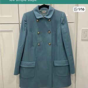 Miu Miu Double-Breasted Blue Pea Coat